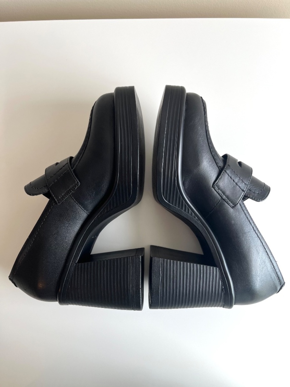 Steve Madden Women's Leather Block Heel Loafers Size 7.5 M Black - Picture 4 of 10